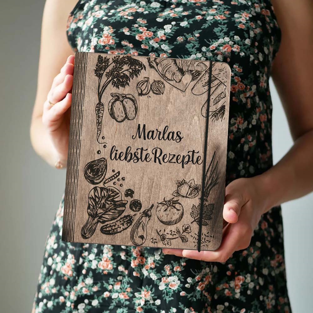 Individuelles Familien-Rezeptbuch aus Holz für Geschenkideen zum Weihnachtstag