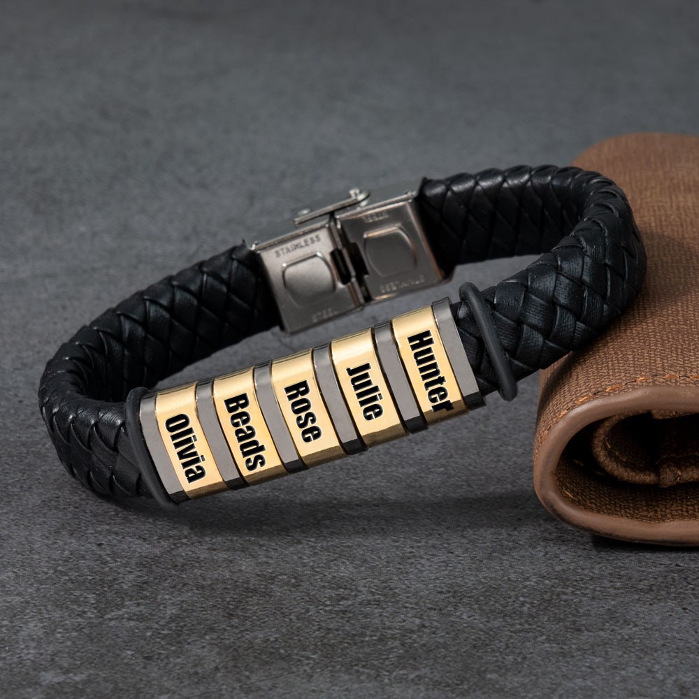 Personalisiertes Herren-Perlenarmband mit Namen, Weihnachts- und Geburtstagsgeschenk für Papa und Ehemann