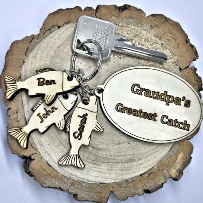 Vatertagsgeschenk personalisierte 1-10 Name graviert Angeln Schlüsselanhänger Papa Papa Opa's Catch