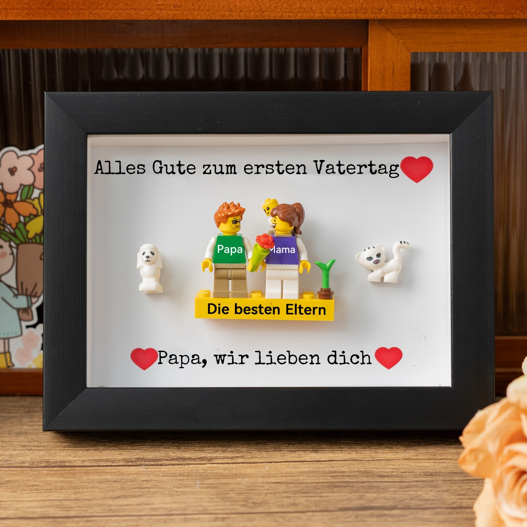 Personalisierte Kleine Figur mit Rahmen und Ziegelstein für Papa Vatertag Geschenk