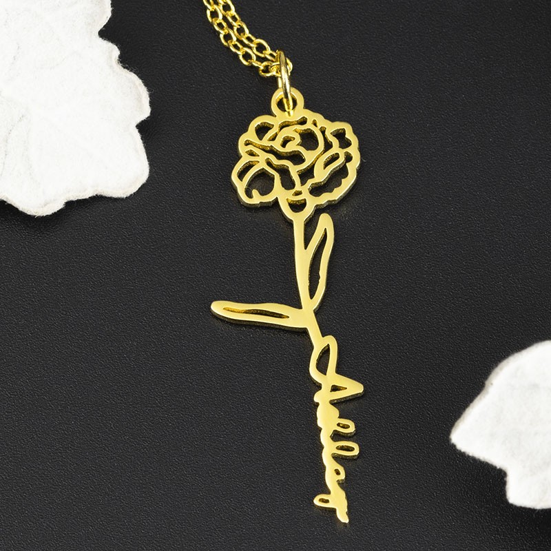 Personalisierte Blumennamenskette mit Geburtsblumengeschenk für Sie