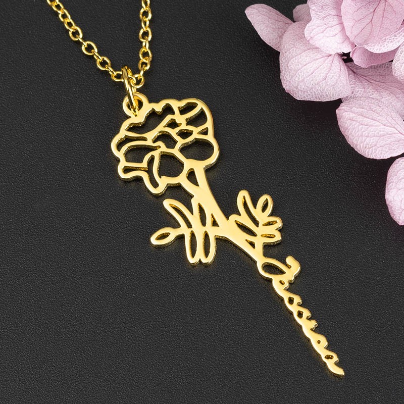 Personalisierte Blumennamenskette mit Geburtsblumengeschenk für Sie