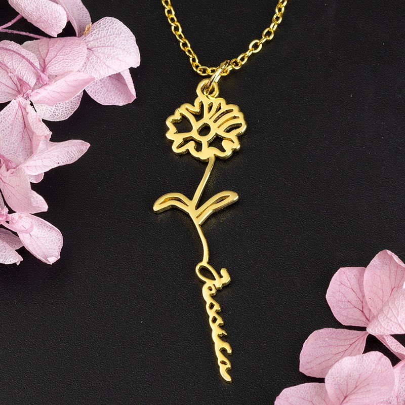 Personalisierte Blumennamenskette mit Geburtsblumengeschenk für Sie