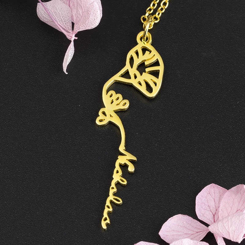 Personalisierte Blumennamenskette mit Geburtsblumengeschenk für Sie