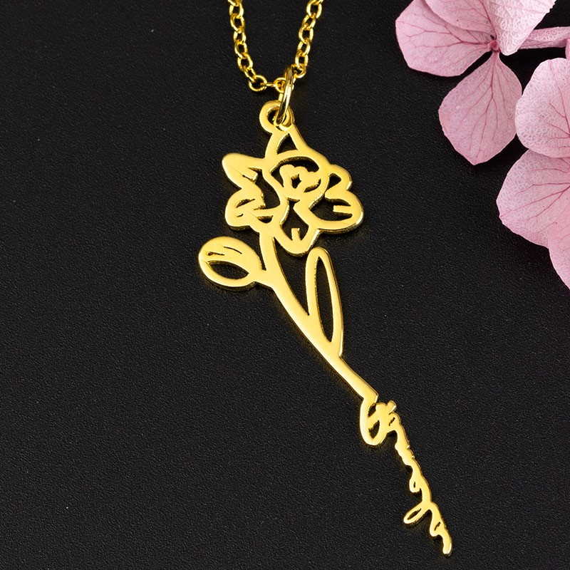 Personalisierte Blumennamenskette mit Geburtsblumengeschenk für Sie