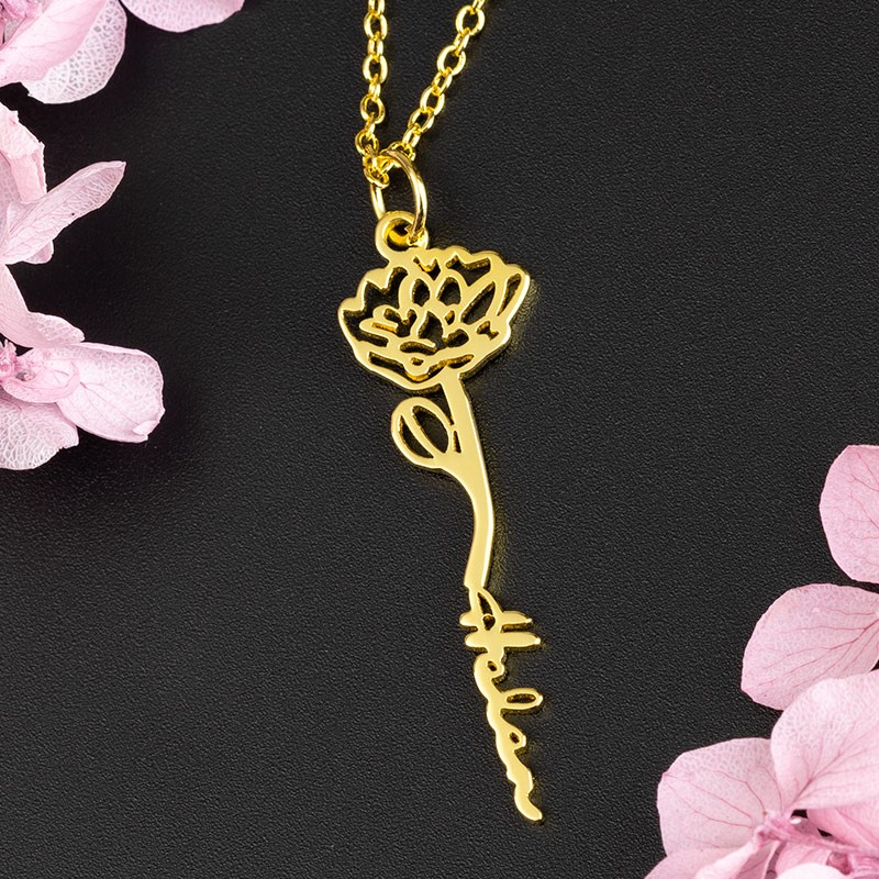 Personalisierte Blumennamenskette mit Geburtsblumengeschenk für Sie 