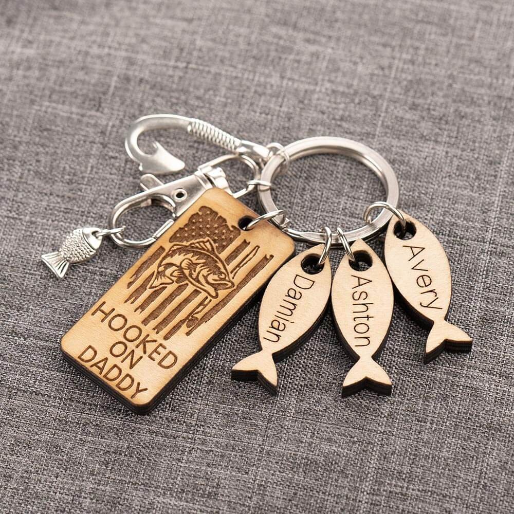 Vatertagsgeschenk personalisiert 1-10 Name graviert Angeln Schlüsselanhänger Papa Papa Omas Hüter