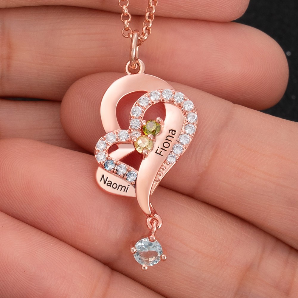 Personalisierte Herzkette mit Kindernamen und Geburtssteinen zum Muttertag