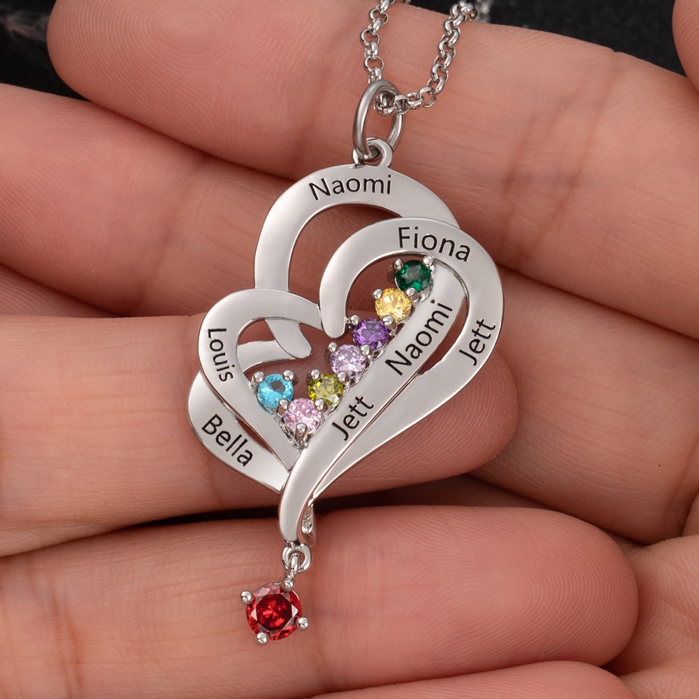 Personalisierte Herzkette mit Kindernamen und Geburtssteinen zum Muttertag