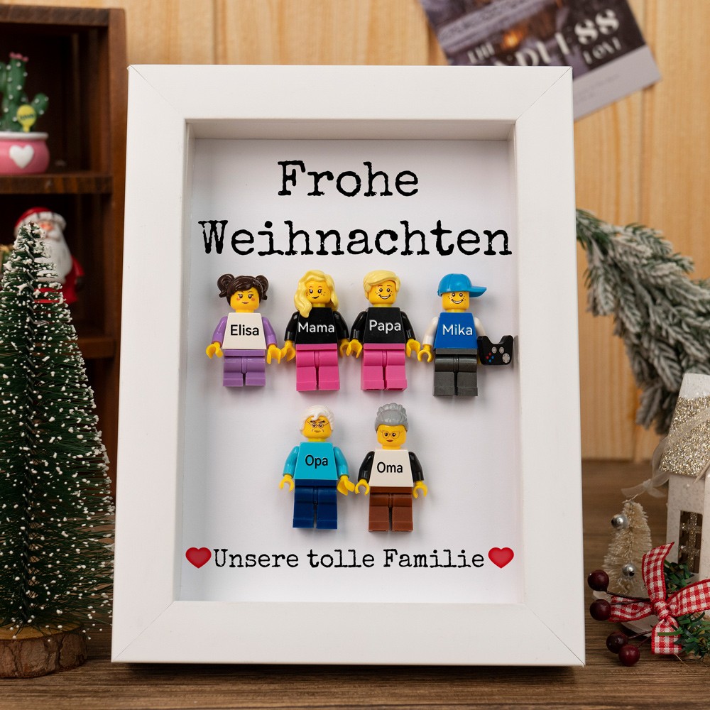 Personalisierte Tiny Figur mit Rahmen für Familie Weihnachtsgeschenk