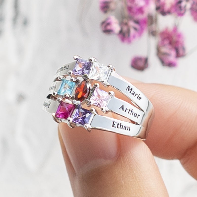 Charlotte Center Marquise und Prinzessin Ring mit 1-6 Geburtssteinen