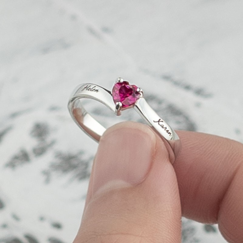 S925 Sterling Silber Gravierter Geburtsstein Namensring