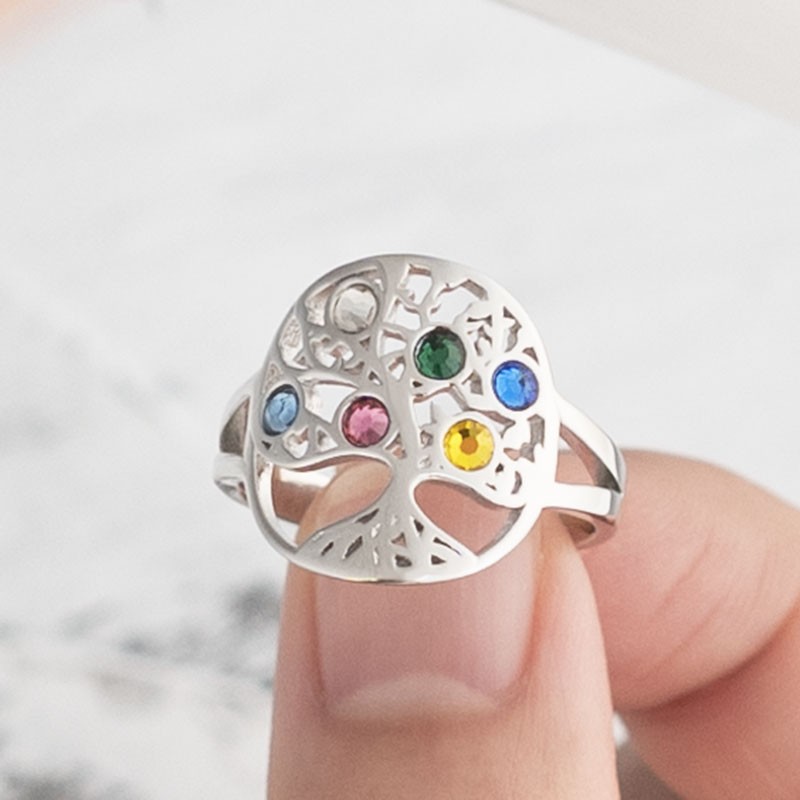 Personalisierter Stammbaumring mit 1-6 Geburtssteinen