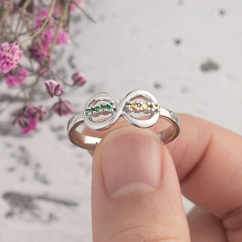 S925 Sterling Silber Ewigkeit Personalisierter Geburtsstein Ring
