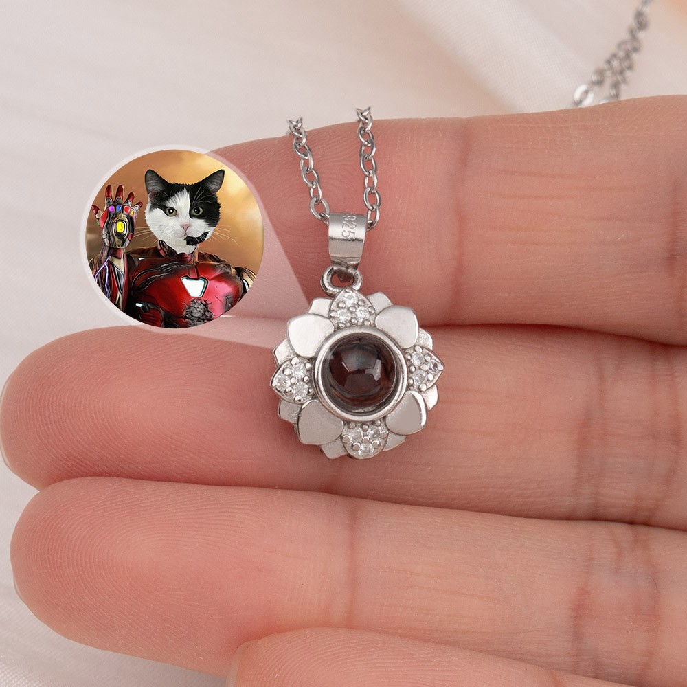 Personalisierte Erinnerungs-Fotoprojektions-Sonnenblumen-Charm-Halskette