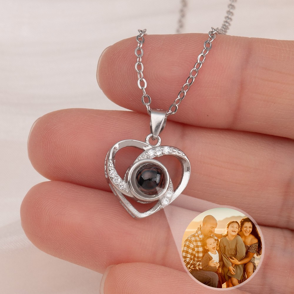 Personalisierte Erinnerungs-Fotoprojektions-Charm-Herz-Halskette