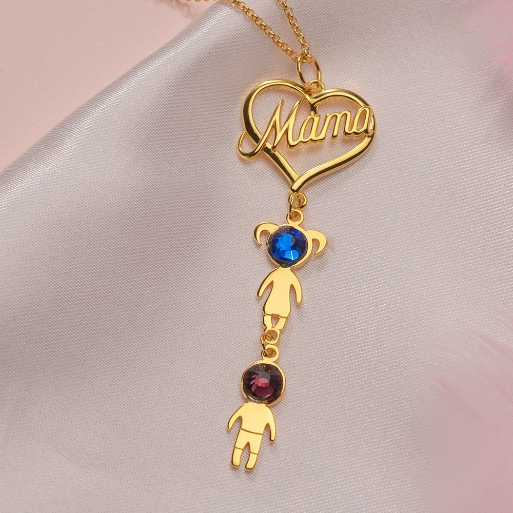 Mama Herz Anhänger mit Geburtsstein 1-10 Kinder Charms