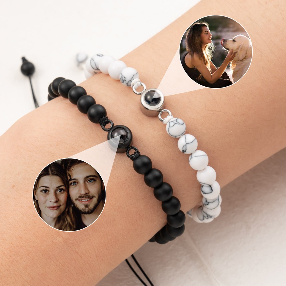 Personalisiertes Fotoprojektions-Perlenarmband für den Valentinstag der Seelenverwandten der Frau