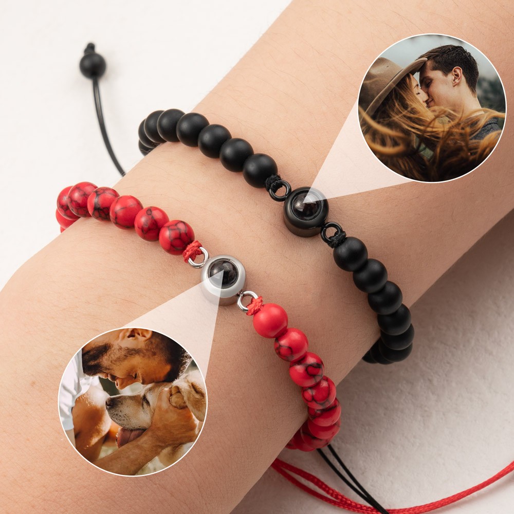 Personalisiertes Fotoprojektions-Perlenarmband für den Valentinstag der Seelenverwandten der Frau
