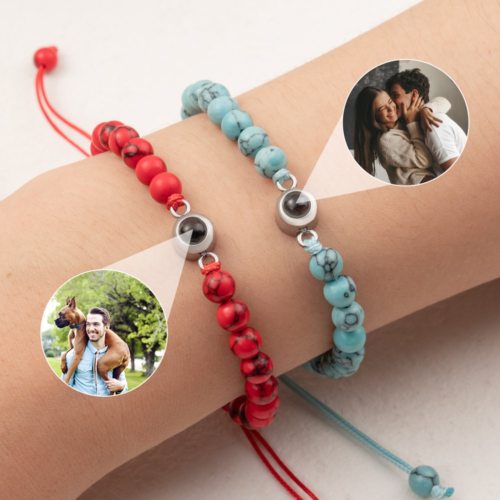 Personalisiertes Fotoprojektions-Perlenarmband für den Valentinstag der Seelenverwandten der Frau