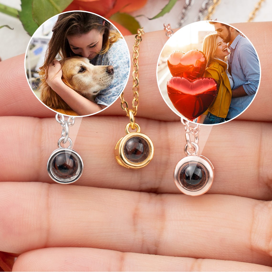 Personalisierte Fotoprojektions-Charm-Halskette als Valentinstagsgeschenk