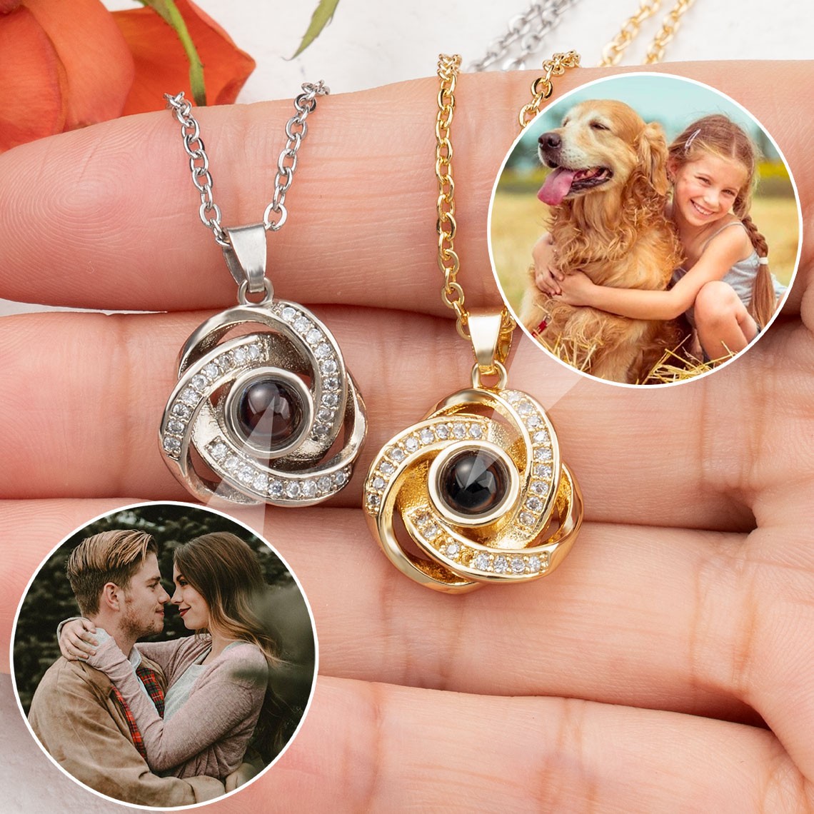 Personalisierte Fotoprojektions-Charm-Halskette für Ehefrau, Seelenverwandte, Valentinstagsgeschenk