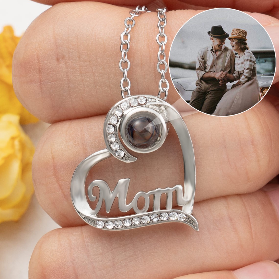 Personalisierte Projektions-Foto-Herz-Halskette für Mama als Weihnachtsgeschenk