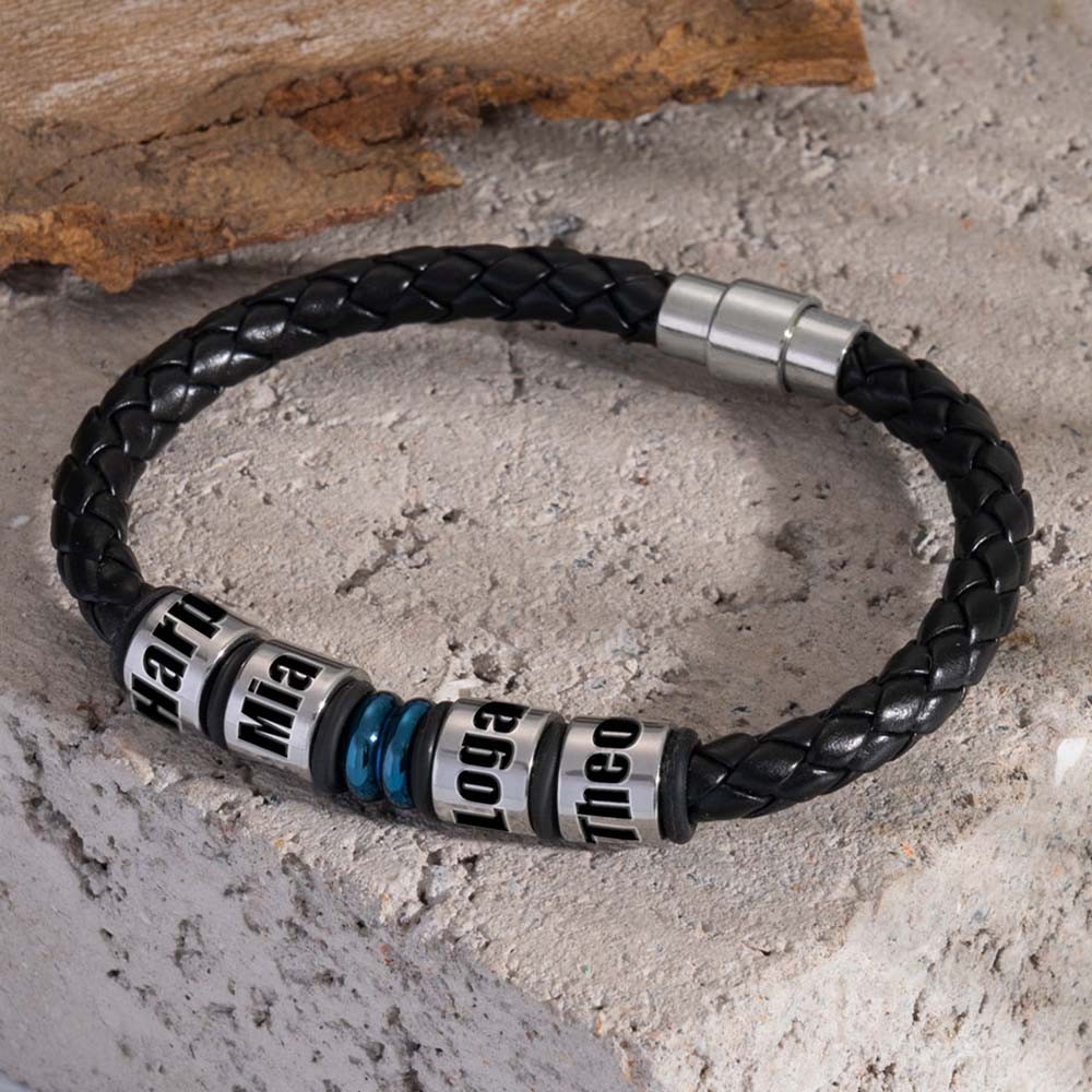 Herrenarmband mit personalisierten Perlen mit Namensgravur, Weihnachts- und Geburtstagsgeschenk für Vater, Ehemann, Freund