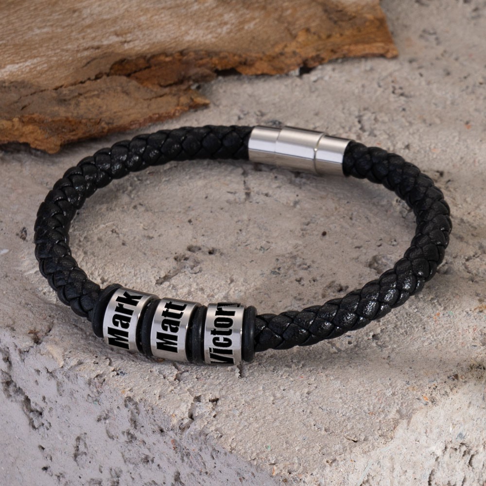 Personalisiertes schwarzes Armband mit Namensperlen, Weihnachts- und Geburtstagsgeschenk für Vater, Ehemann, Freund