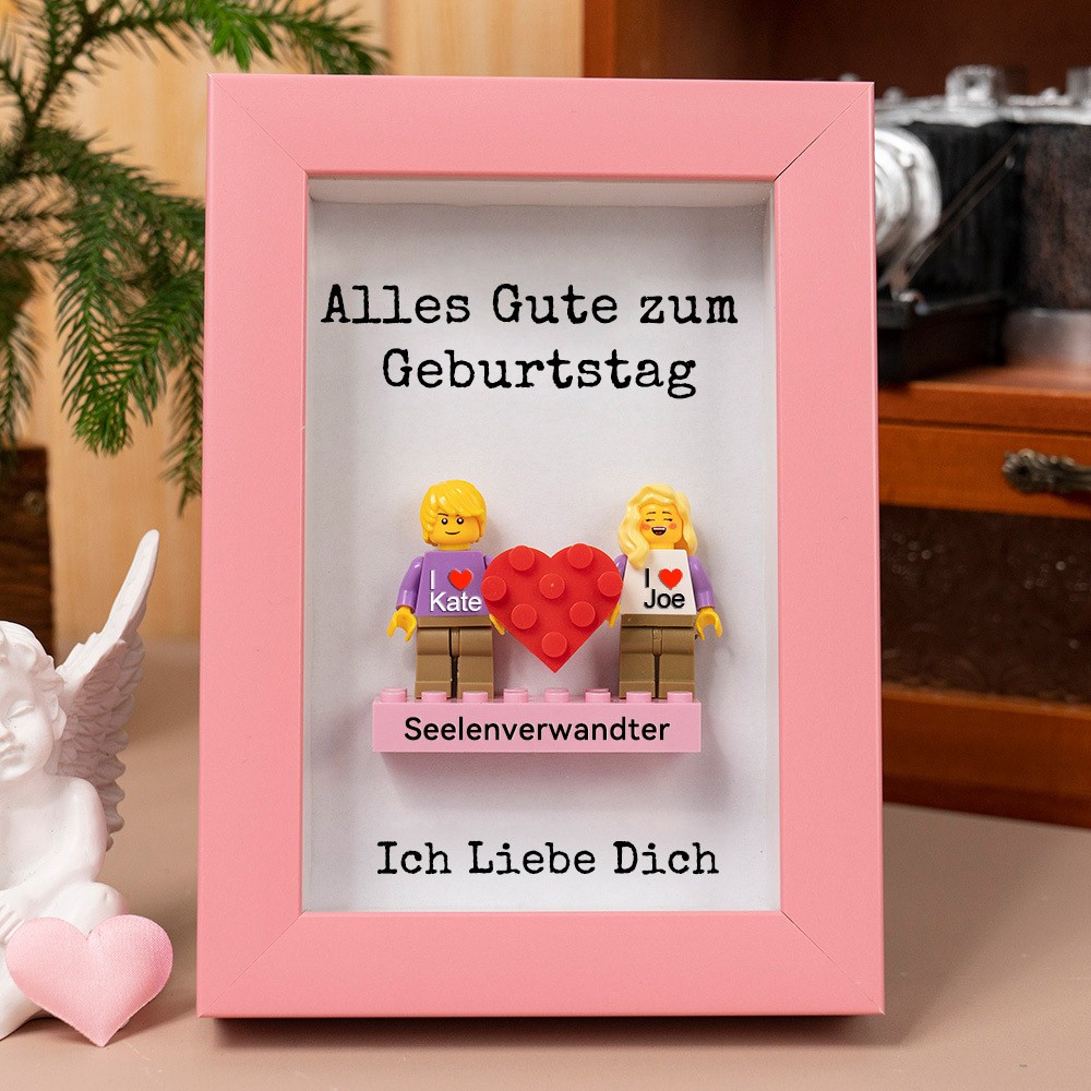 Personalisierte Kleine Figur mit Rahmen und Ziegelstein für Paar Geburtstag Jahrestag Geschenk