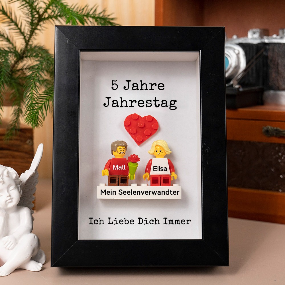 Personalisierte Kleine Figur mit Rahmen und Ziegelstein für Paar Geburtstag Jahrestag Geschenk