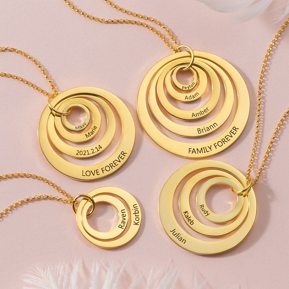 Personalisierte gravierte Doppel-Hoop-Namenskette mit 1-5 Kreisen Form Stil