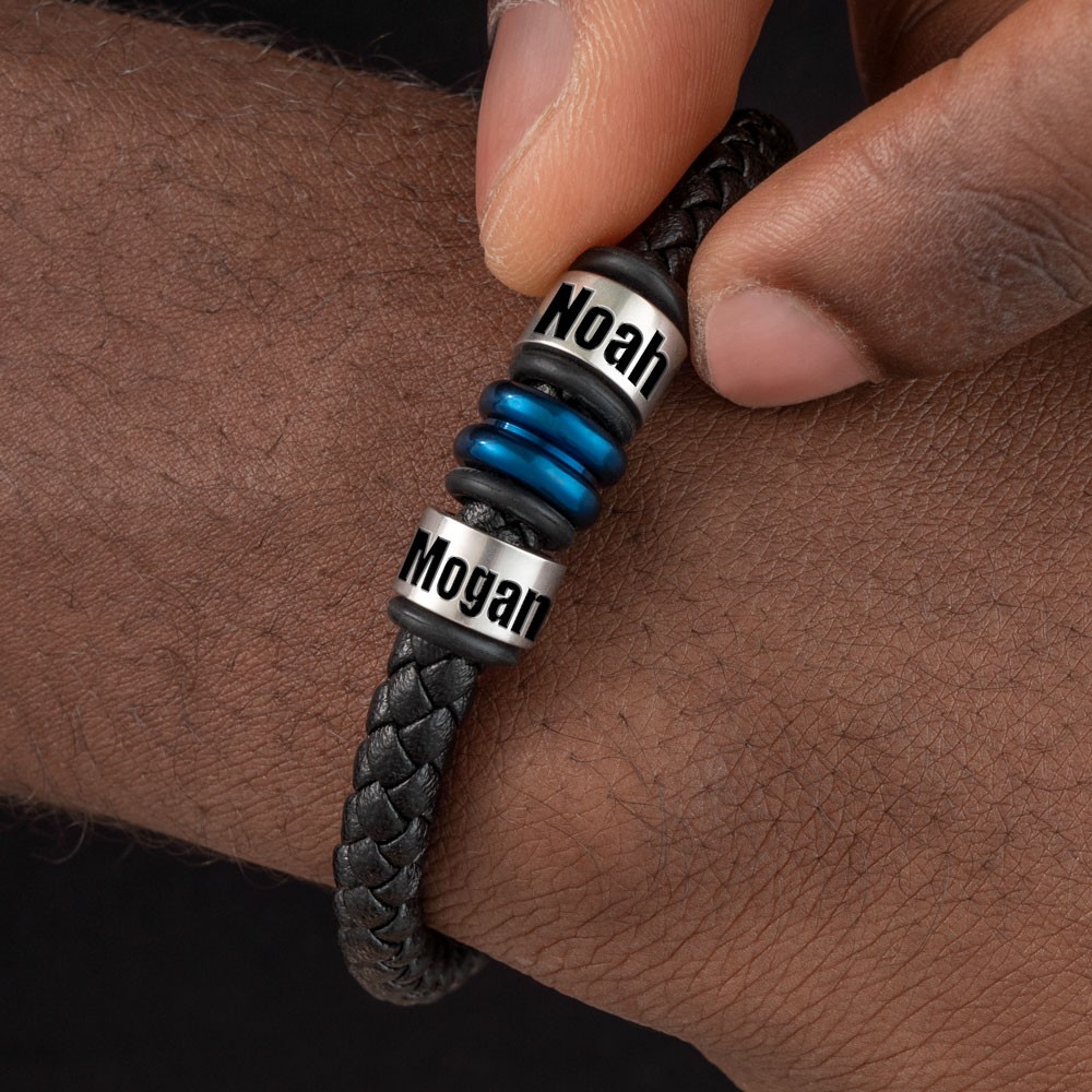 Herrenarmband mit personalisierten Perlen mit Namensgravur, Weihnachts- und Geburtstagsgeschenk für Vater, Ehemann, Freund