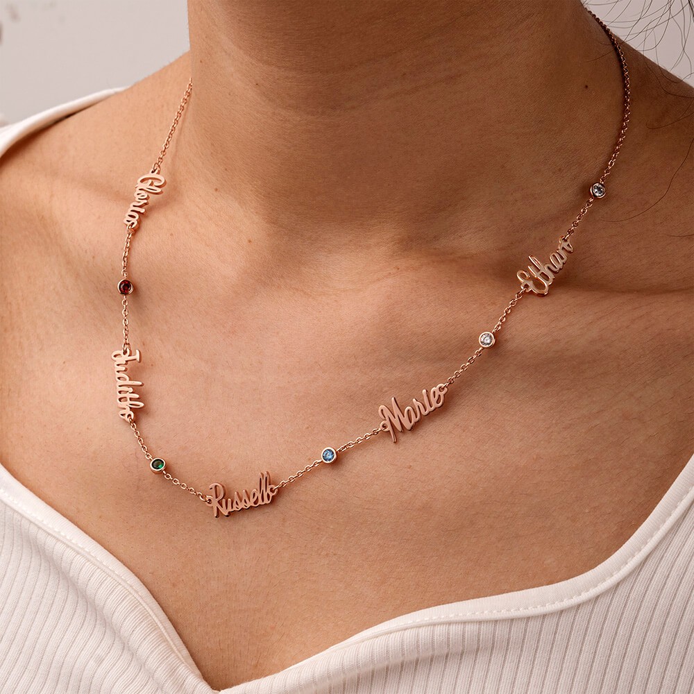 18 Karat Rosévergoldung Personalisierte 1-6 Namenskette mit Geburtsstein