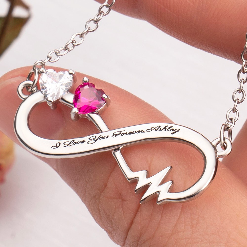 Personalisierte Infinity-Halskette mit 2 Geburtssteinen