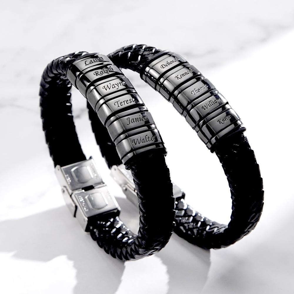 Personalisierte Herrenperlen Braid Name Lederarmbänder mit 1-10 Perlen