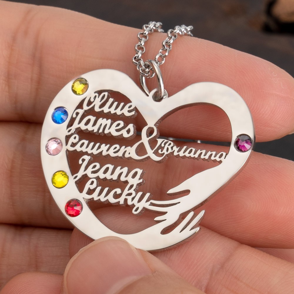 Personalisierte Herzketten mit Kindernamen und Geburtsstein für Geschenkideen zum Muttertag