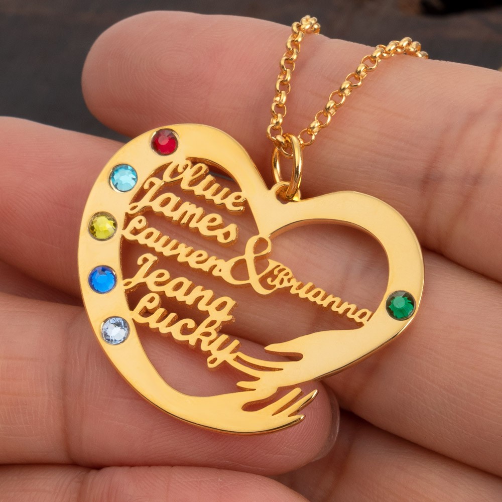 Personalisierte Herzketten mit Kindernamen und Geburtsstein für Geschenkideen zum Muttertag