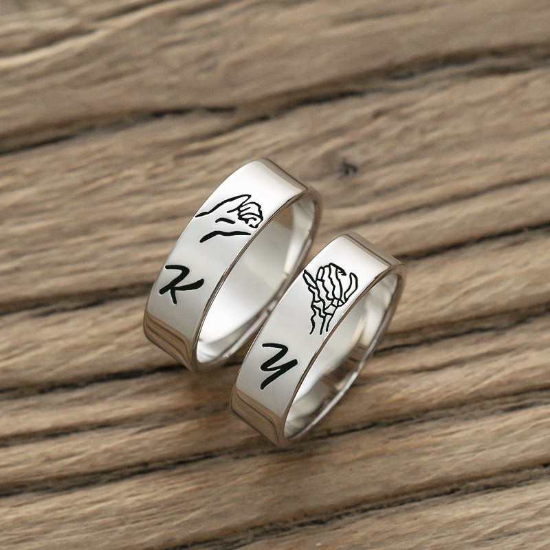 Personalisierter passender Ring schwören Stapelring 2er-Set