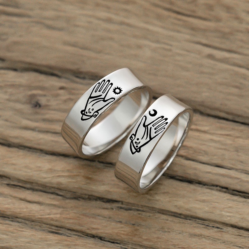 Personalisierter passender Ring Sonne und Mond magische Planeten Stapelring 2er Set