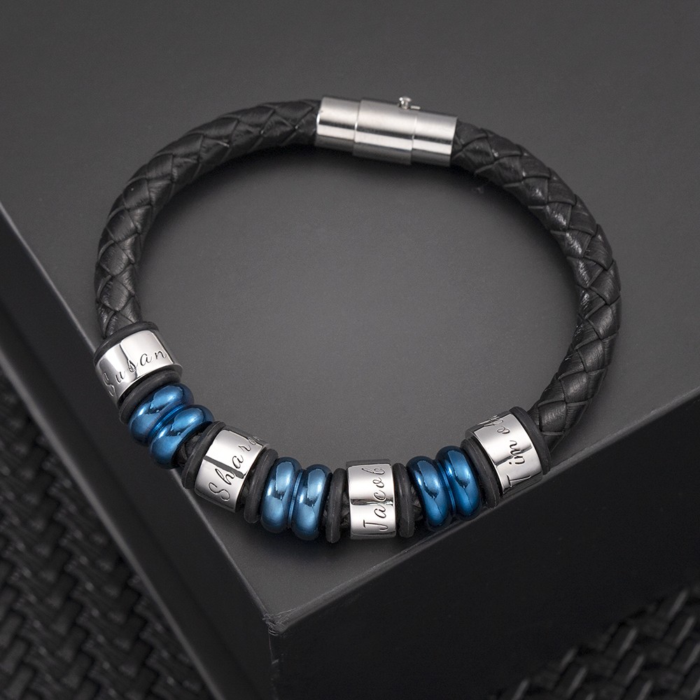 Benutzerdefinierte Bead Braid Name Lederarmbänder mit 1-10 Perlen