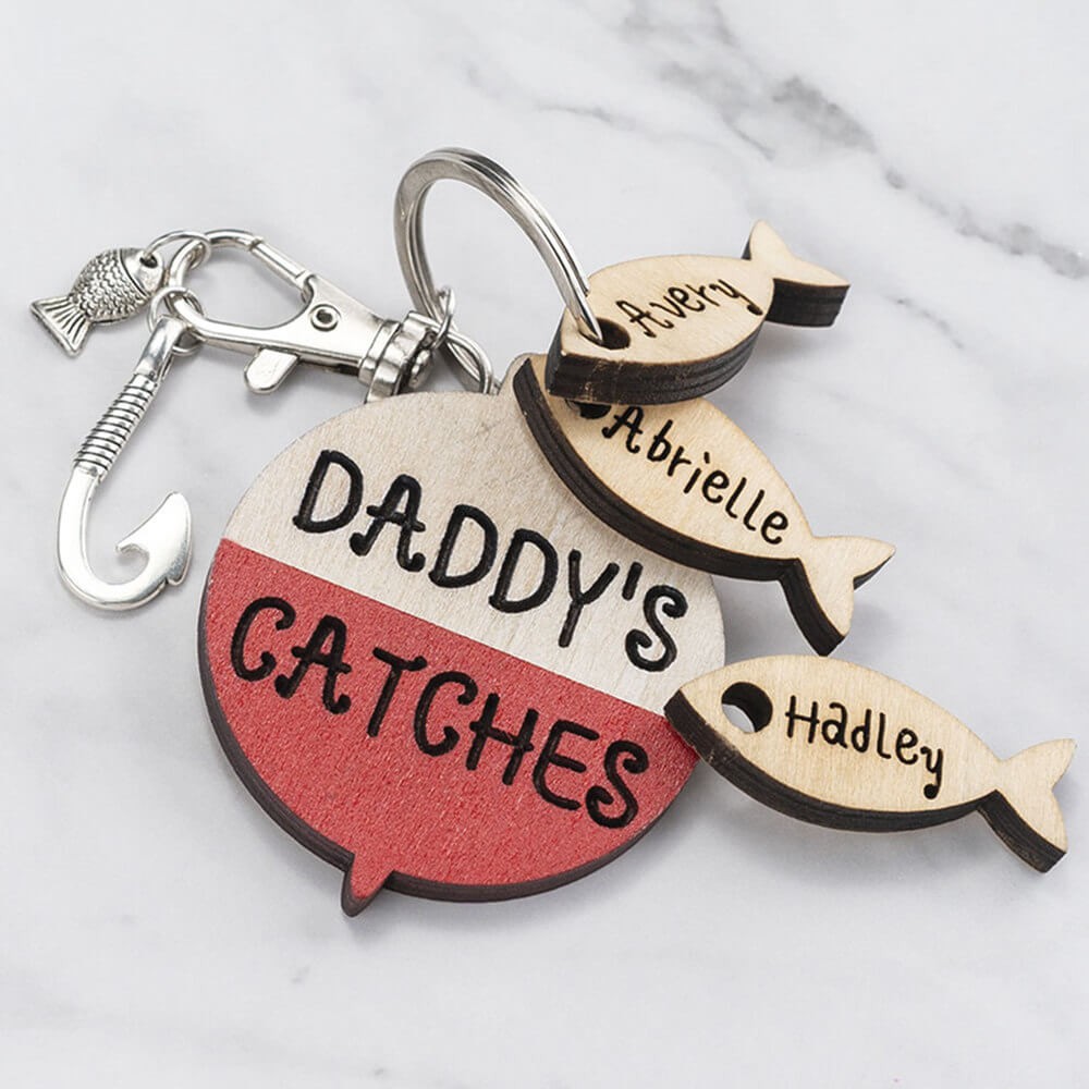 Vatertagsgeschenk personalisierte 1-10 Name graviert Angeln Schlüsselanhänger Papa Papa Opa's Catcher