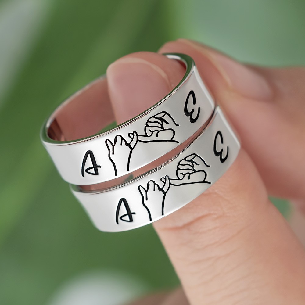 Personalisierter passender Ring schwören Stapelring 2er-Set