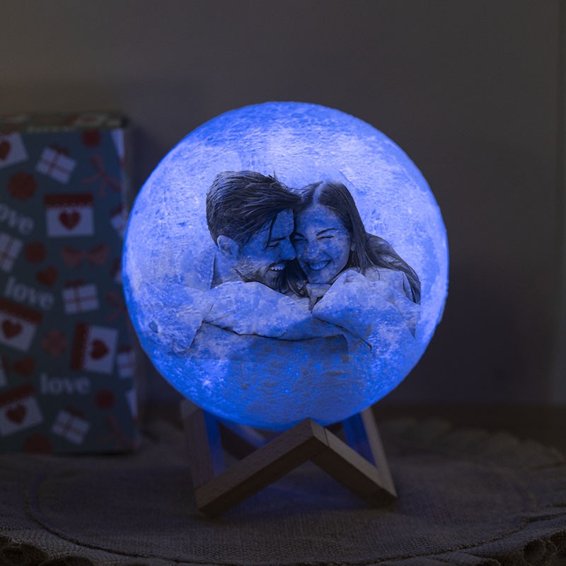 Personalisierte Mondlampe, mehrfarbig, 3D-Foto, Mondlicht, Touch-Heimdekoration für Paare, Valentinstag