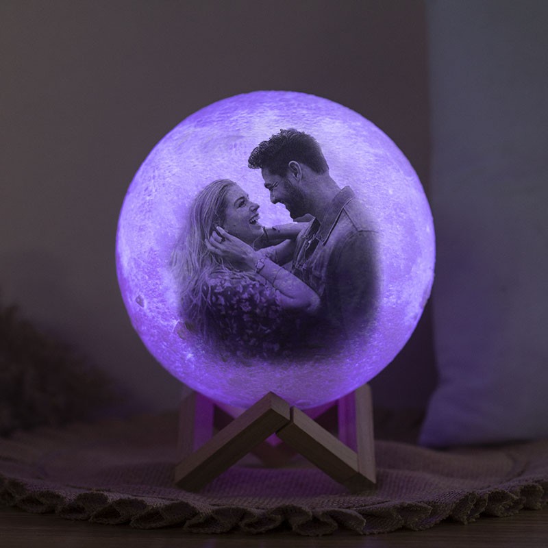 Personalisierte Mondlampe, mehrfarbig, 3D-Foto, Mondlicht, Touch-Heimdekoration für Paare, Valentinstag