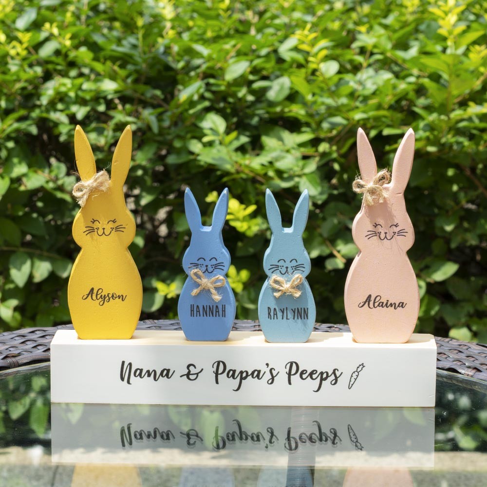 Ostern Peeps Zeichen personalisierte gravierte Name Holzhase Wohnkultur Opa Oma Geschenk