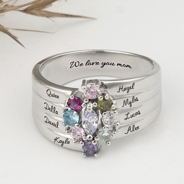 Personalisierter personalisierter Marquise Family Ring mit 1-8 Geburtssteinen