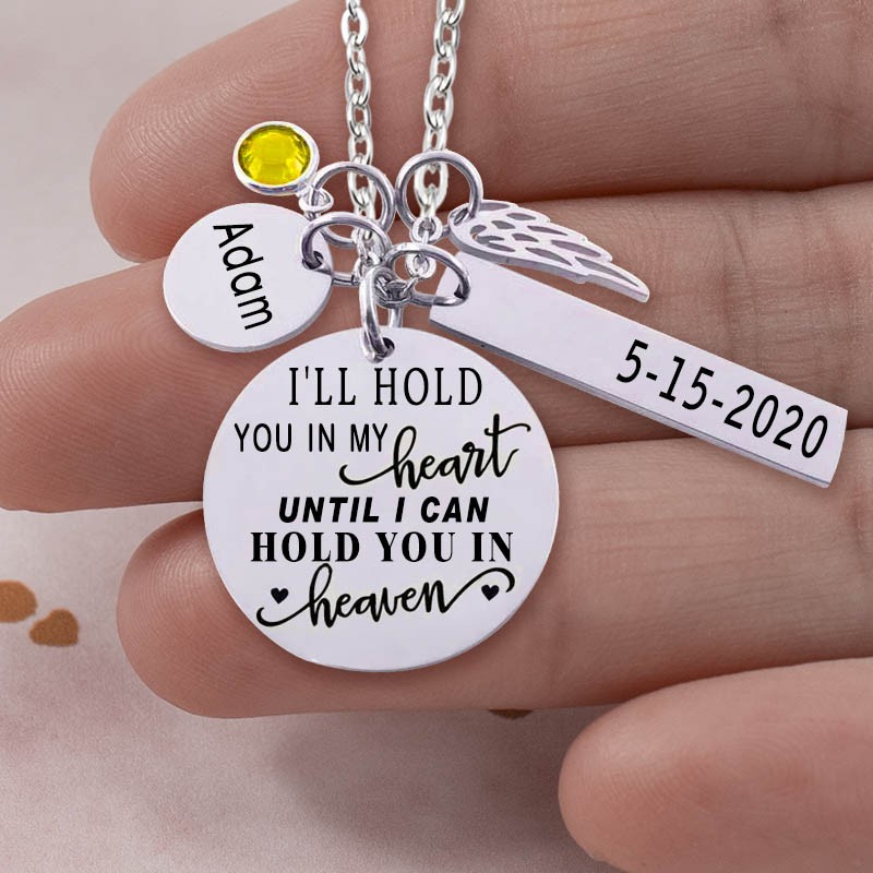 Personalisierte gravierte I'll Hold You In My Heart Memorial Halskette mit Geburtsstein