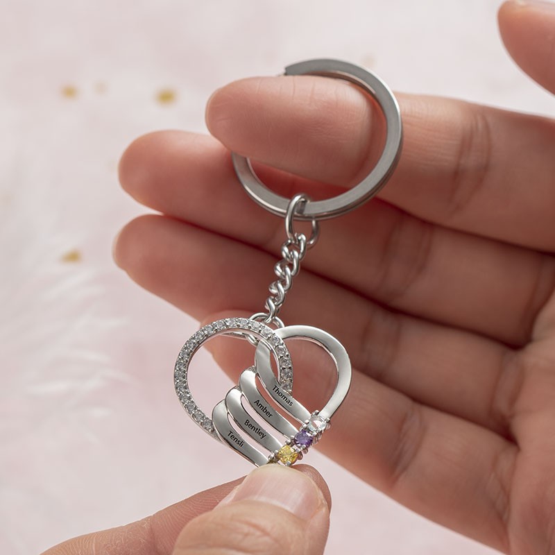 Personalisierte 1-6 Gravur Namen mit Geburtsstein Schlüsselanhänger Geschenk