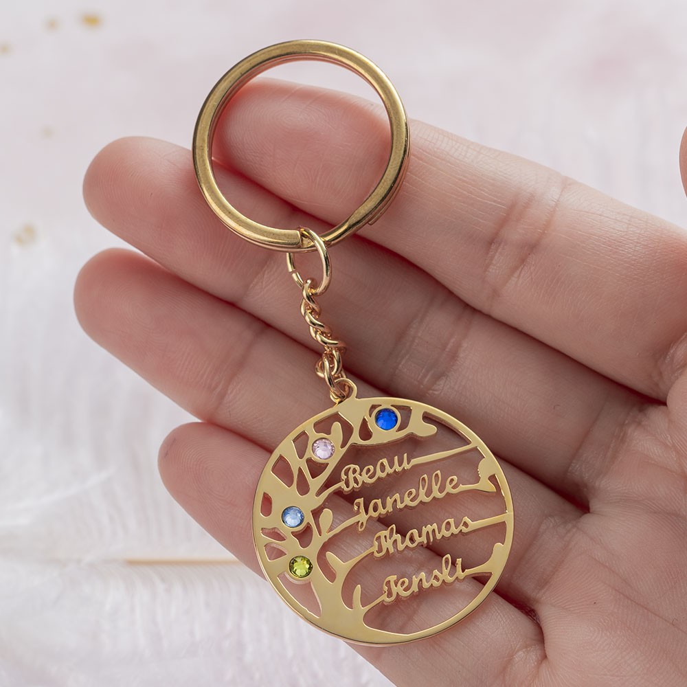 Personalisierte 1-5 Gravur Namen mit Geburtsstein Schlüsselanhänger Geschenk